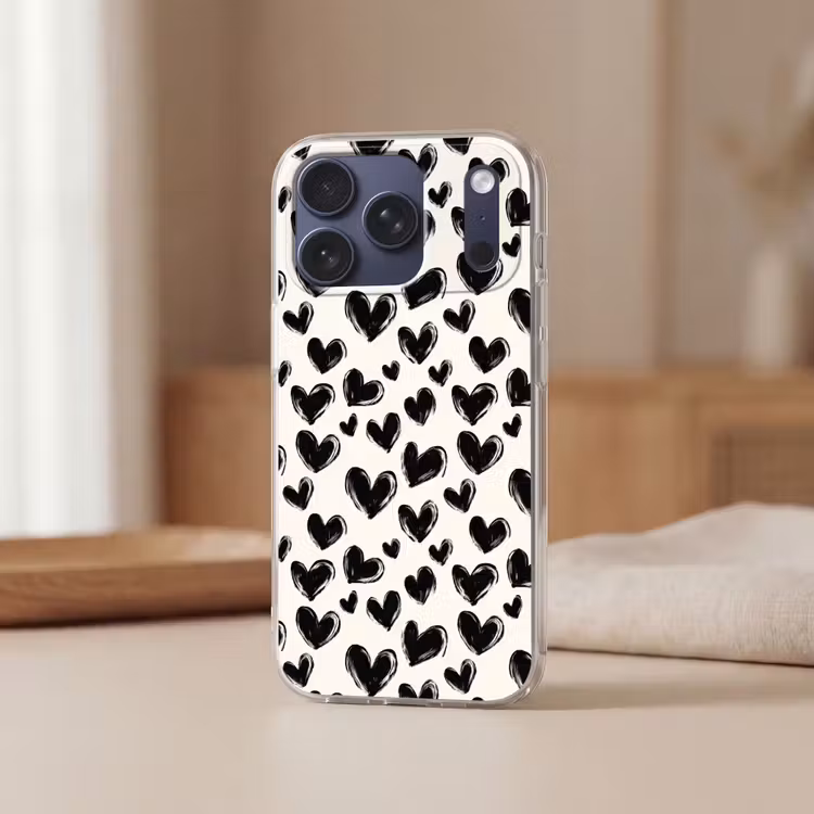 Telefoonhoesje Softcase - Hartjes - Patroon - Zwart — 3