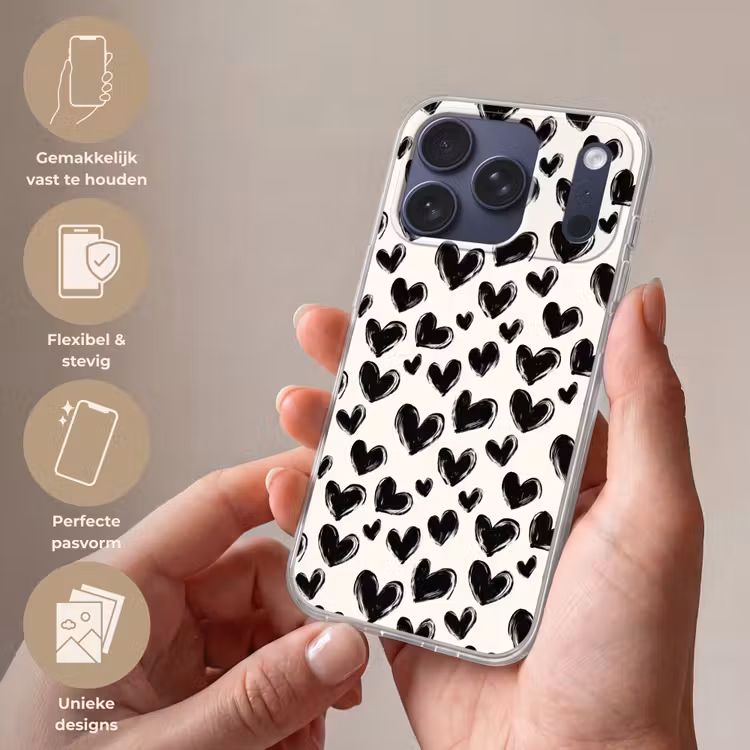 Telefoonhoesje Softcase - Hartjes - Patroon - Zwart — 4