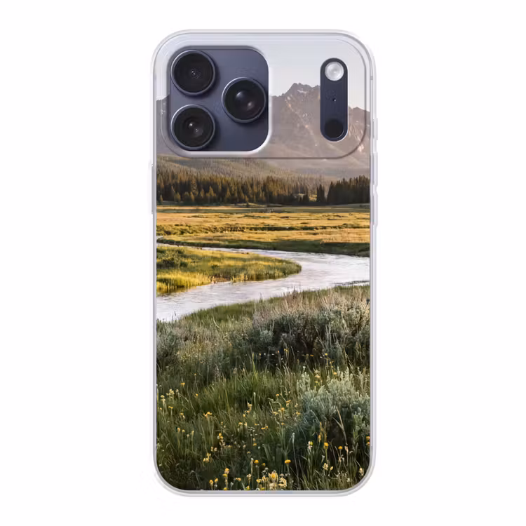 Telefoonhoesje Softcase - Berglandschap - Rivier - Bos — 1
