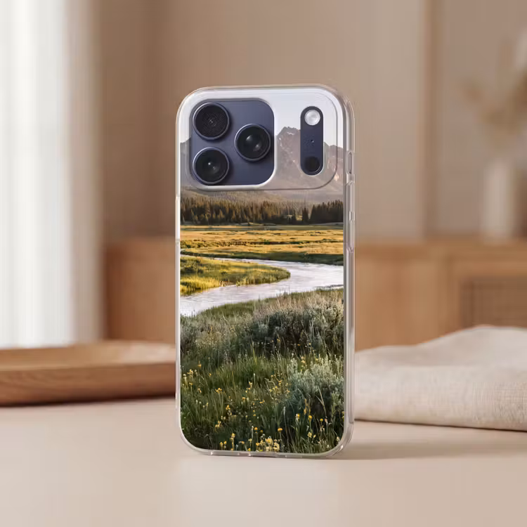 Telefoonhoesje Softcase - Berglandschap - Rivier - Bos — 3