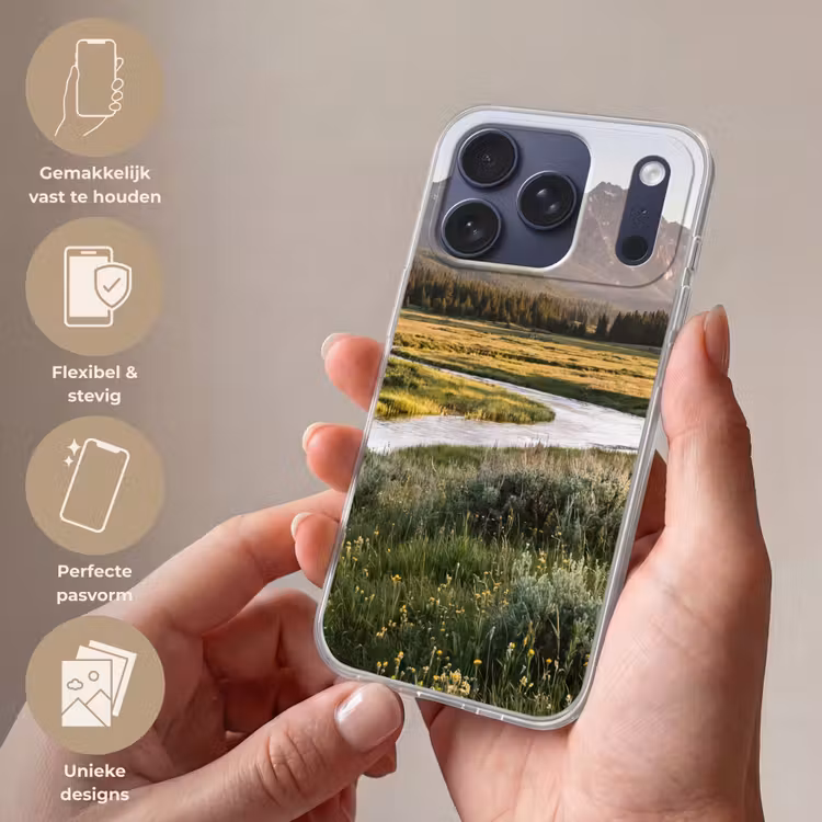 Telefoonhoesje Softcase - Berglandschap - Rivier - Bos — 4