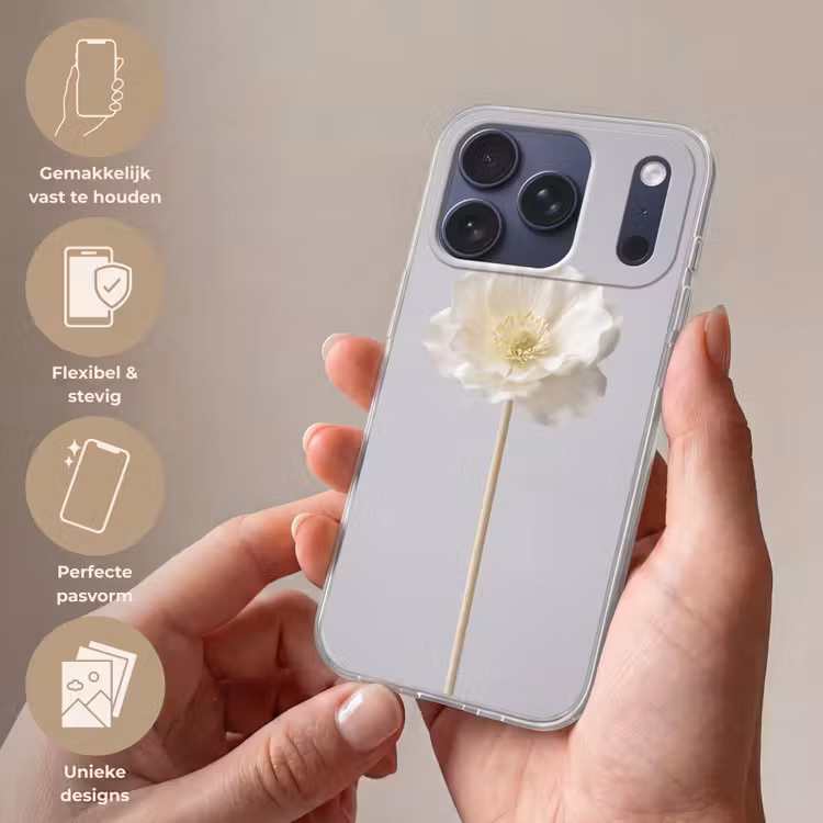 Telefoonhoesje Softcase - Bloem - Minimalistisch -Wit — 4