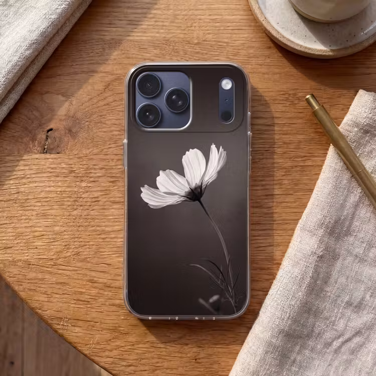 Telefoonhoesje Softcase - Bloem - Minimalistisch - Zwart - Wit — 2