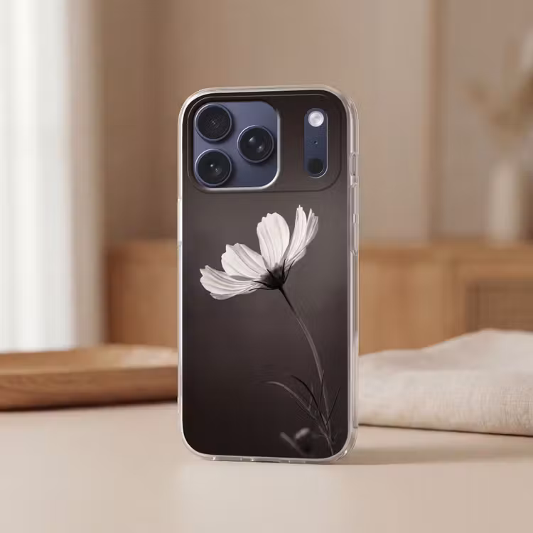 Telefoonhoesje Softcase - Bloem - Minimalistisch - Zwart - Wit — 3