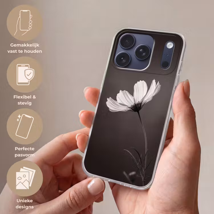 Telefoonhoesje Softcase - Bloem - Minimalistisch - Zwart - Wit — 4