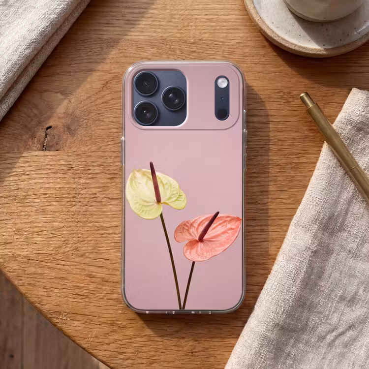 Telefoonhoesje Softcase - Bloemen - Anthuriums - Geel - Roze — 2
