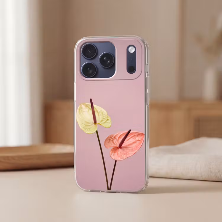 Telefoonhoesje Softcase - Bloemen - Anthuriums - Geel - Roze — 3