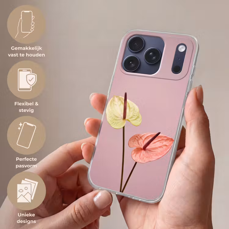 Telefoonhoesje Softcase - Bloemen - Anthuriums - Geel - Roze — 4