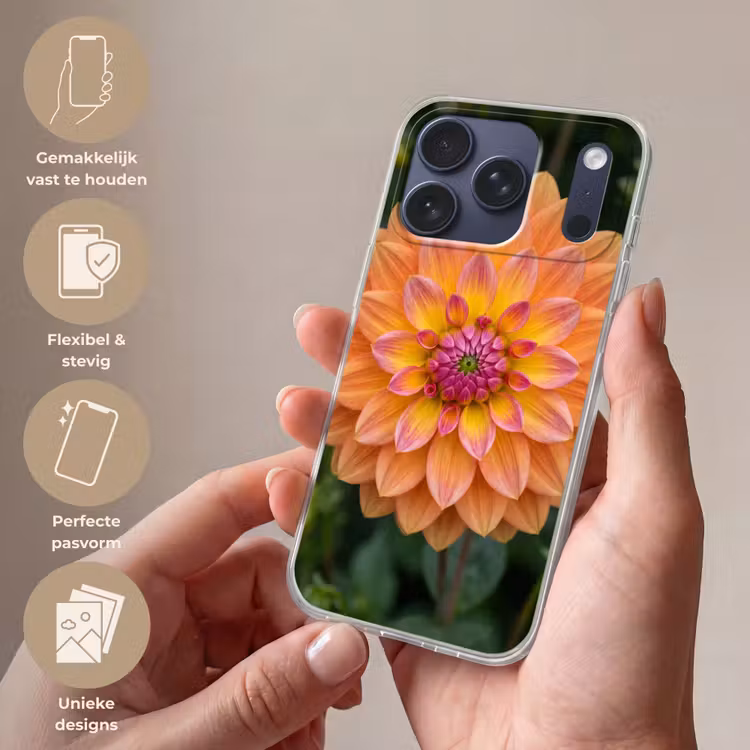 Telefoonhoesje Softcase - Dahlia - Bloem - Oranje — 4
