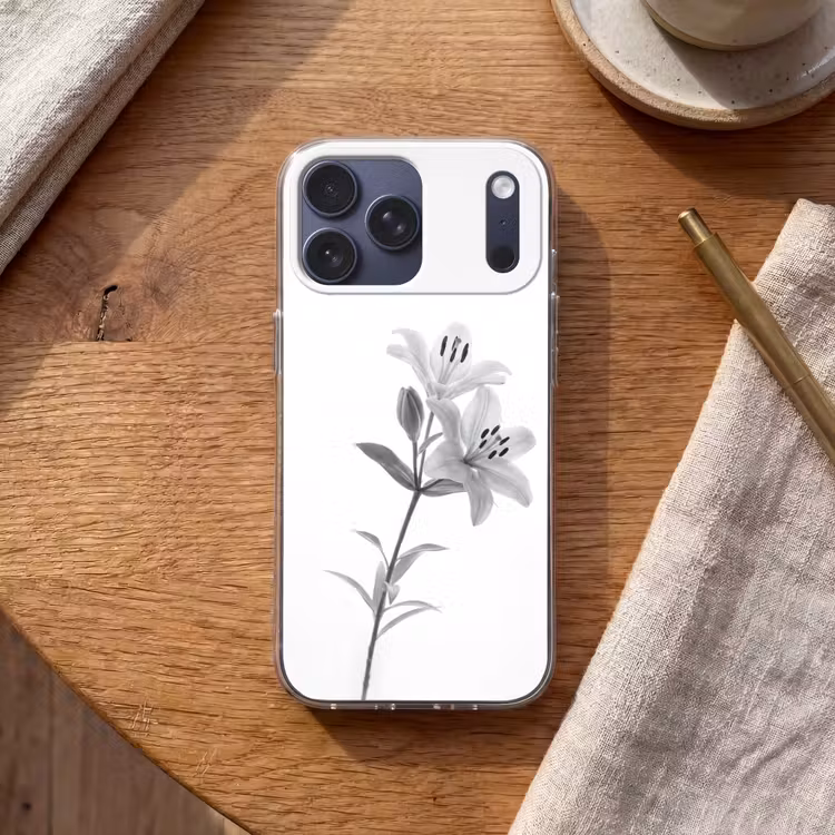 Telefoonhoesje Softcase - Lelies - Elegant - Zwart - Wit — 2