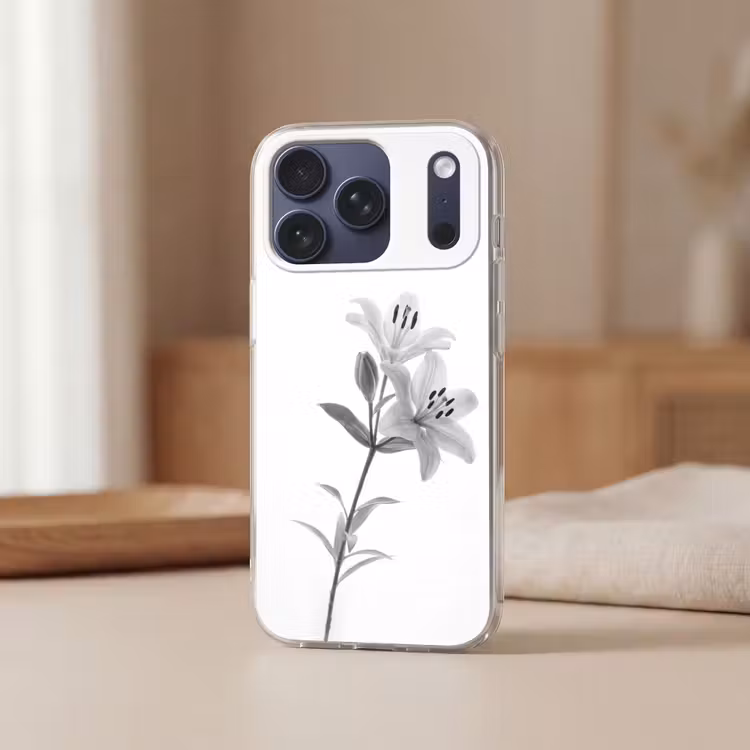 Telefoonhoesje Softcase - Lelies - Elegant - Zwart - Wit — 3