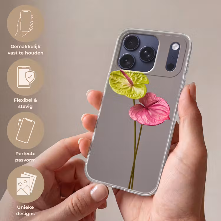 Telefoonhoesje Softcase - Planten - Anthurium - Groen - Roze — 4