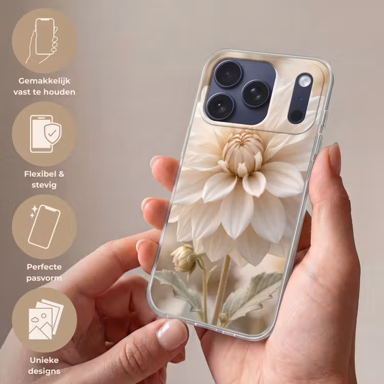Telefoonhoesje Softcase - Bloem - Dahlia - Wit — 4