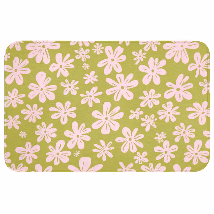 Badmat - Bloemen - Roze - Getekend - Patroon — 1