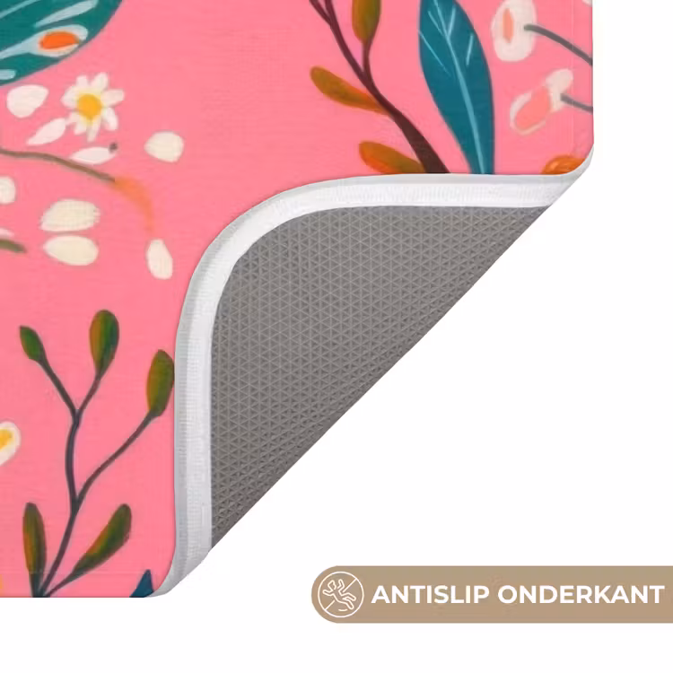 Badmat - Roze - Bloemen - Wit - Oranje — 3