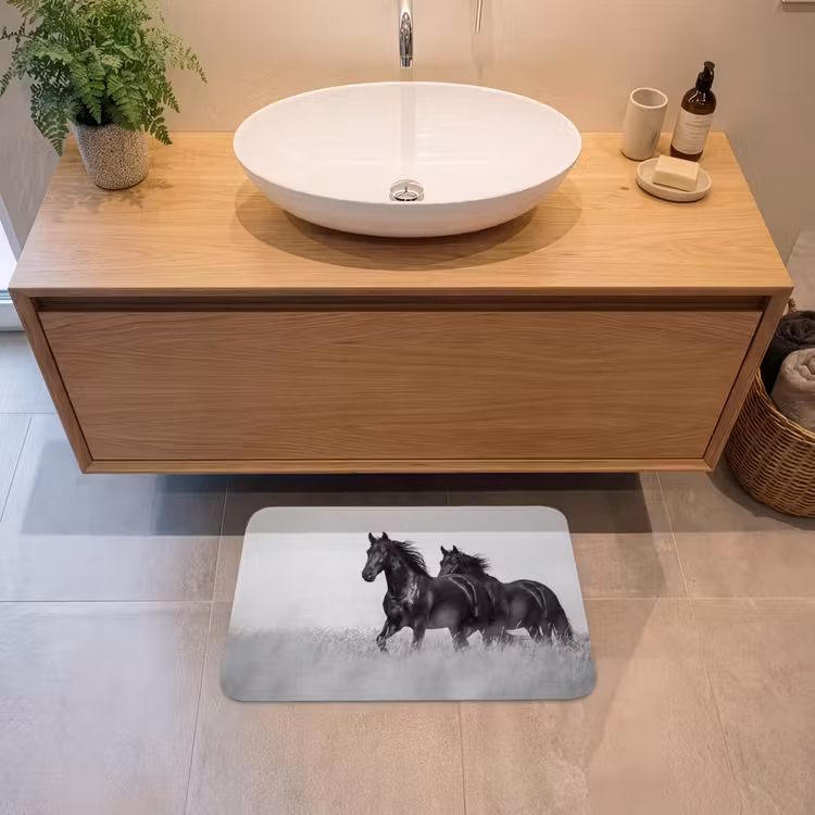 Badmat - Paarden - Gras - Zwart - Wit — 2