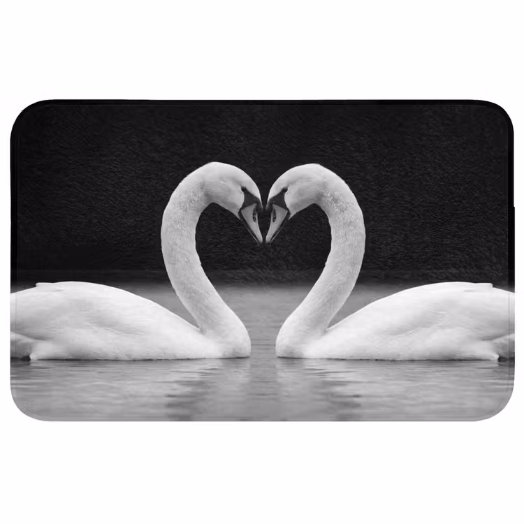 Badmat - Zwanen - Hart - Zwart - Wit — 1