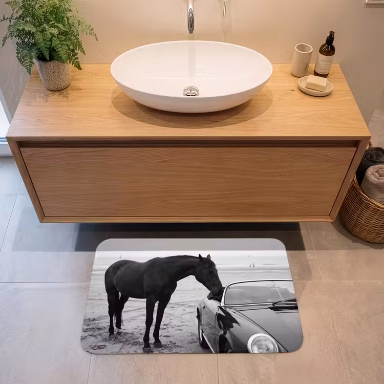 Badmat - Paard - Auto - Zwart - Wit — 2