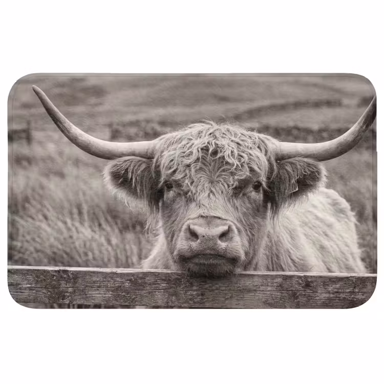 Badmat - Schotse hooglander - Zwart - Wit - Hout — 1