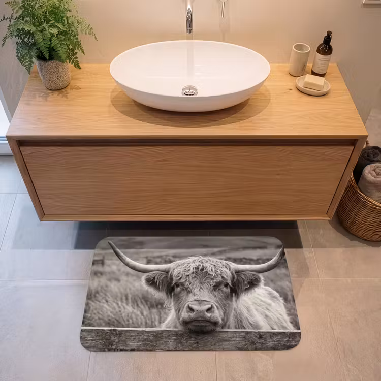 Badmat - Schotse hooglander - Zwart - Wit - Hout — 2