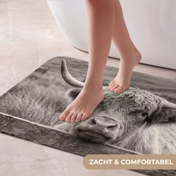 Badmat - Schotse hooglander - Zwart - Wit - Hout — 5
