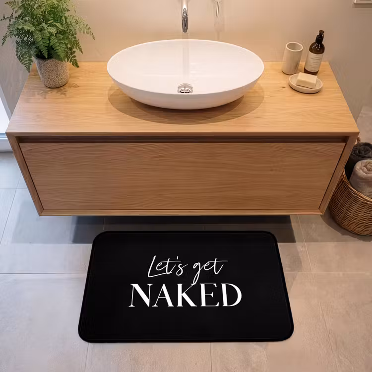 Badmat - Quotes - Let's get naked - Zwart - Spreuk — 2