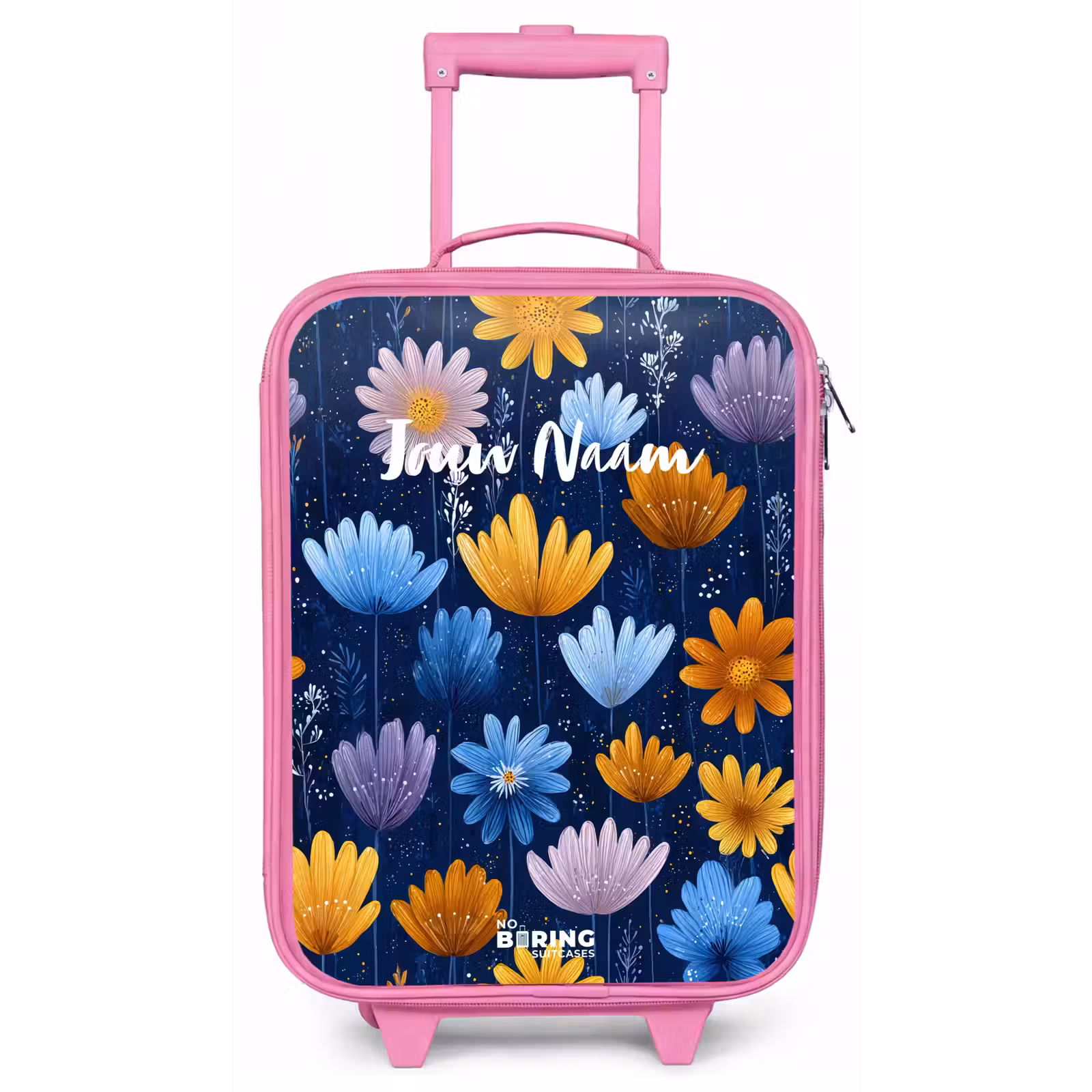 Kinderkoffer - Roze - Bloemen op een donkerblauwe achtergrond — 1