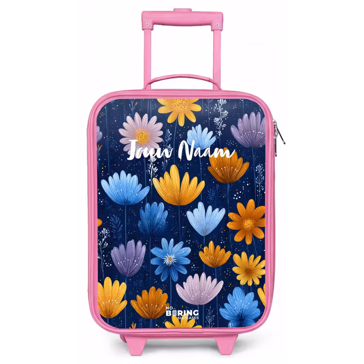 Kinderkoffer - Roze - Bloemen op een donkerblauwe achtergrond — 1