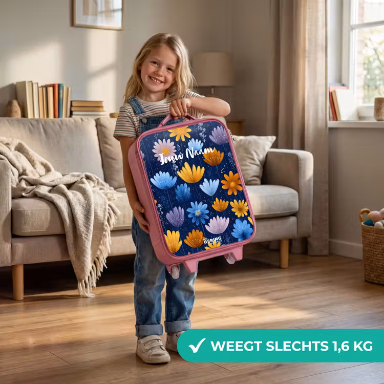 Kinderkoffer - Roze - Bloemen op een donkerblauwe achtergrond — 2