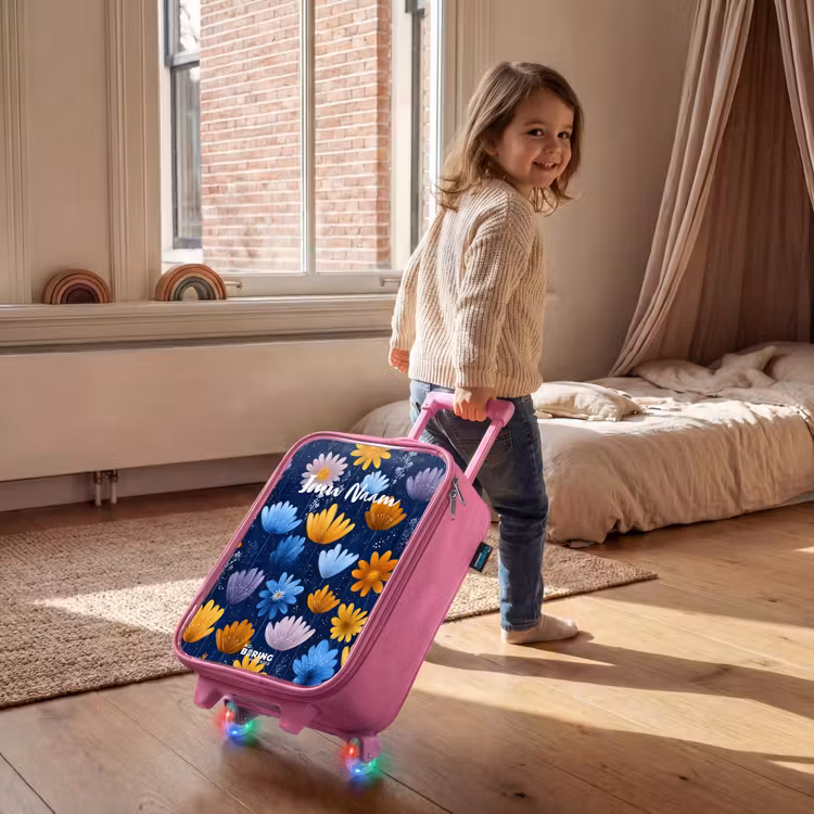 Kinderkoffer - Roze - Bloemen op een donkerblauwe achtergrond — 3