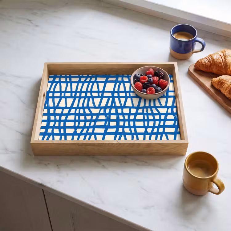 Dienblad - Ruitpatroon - Blauw - Crème — 4