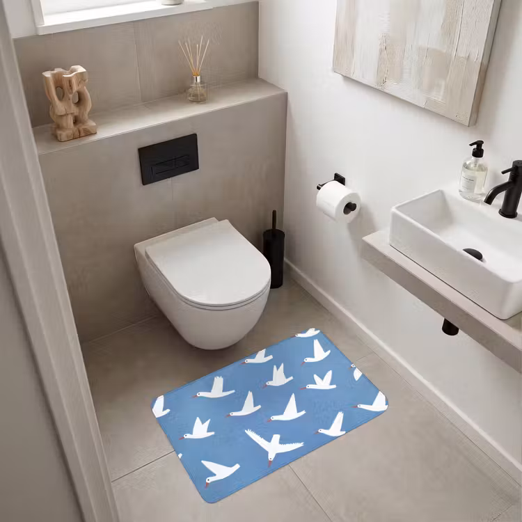 Wc Mat - Vogels - Wit - Patroon — 6