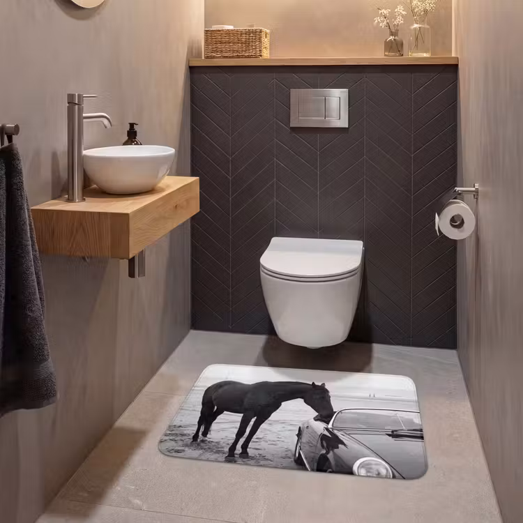 Wc Mat - Paard - Auto - Zwart - Wit — 2