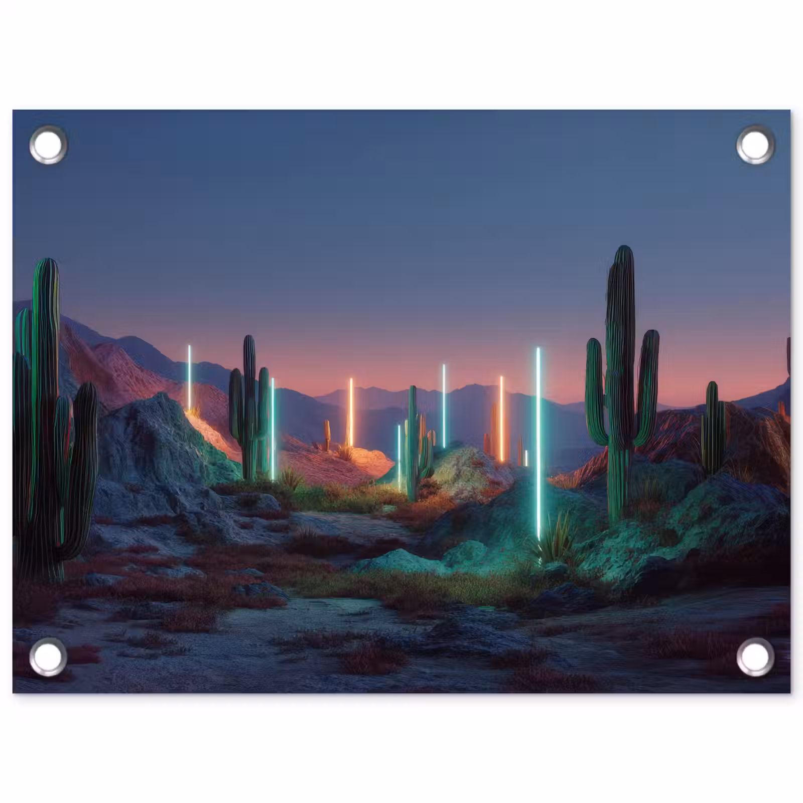 Tuinposter - Cactus - Lichtzuilen - Zonsondergang — 1