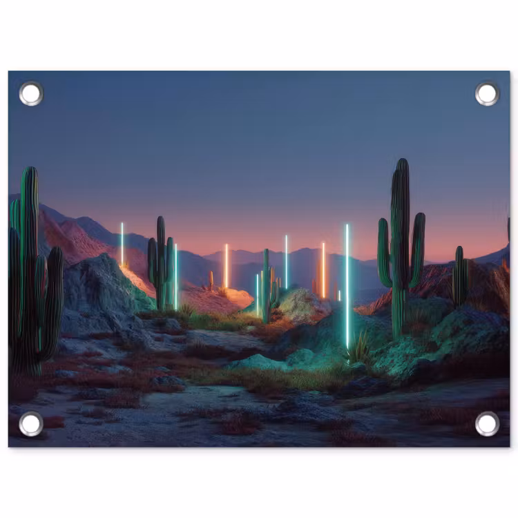 Tuinposter - Cactus - Lichtzuilen - Zonsondergang — 1