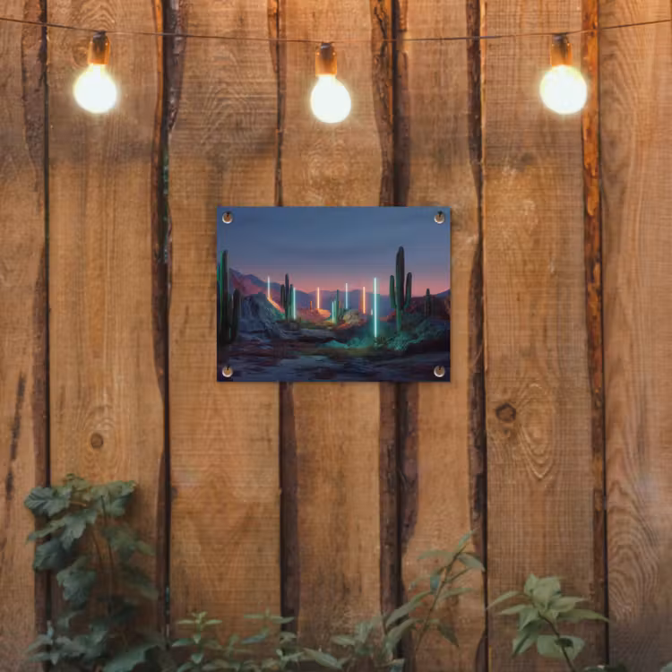 Tuinposter - Cactus - Lichtzuilen - Zonsondergang — 2