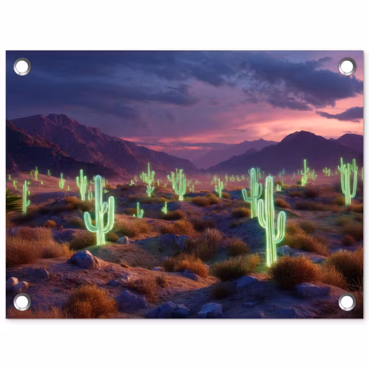 Tuinposter - Neon cactussen - Woestijn - Zonsondergang — 1