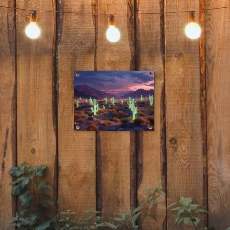 Tuinposter - Neon cactussen - Woestijn - Zonsondergang — 2