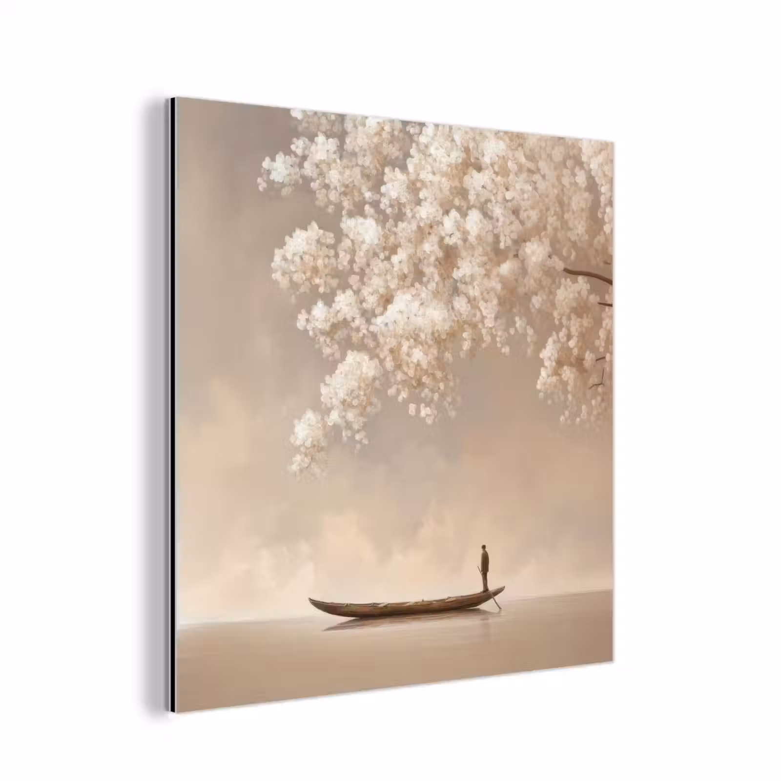Aluminium schilderij - Bloesems - Wit - Boot - Minimalistisch — 1