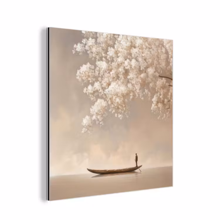 Aluminium schilderij - Bloesems - Wit - Boot - Minimalistisch — 1
