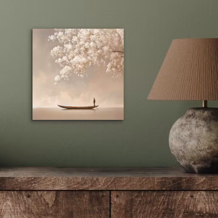 Aluminium schilderij - Bloesems - Wit - Boot - Minimalistisch — 3
