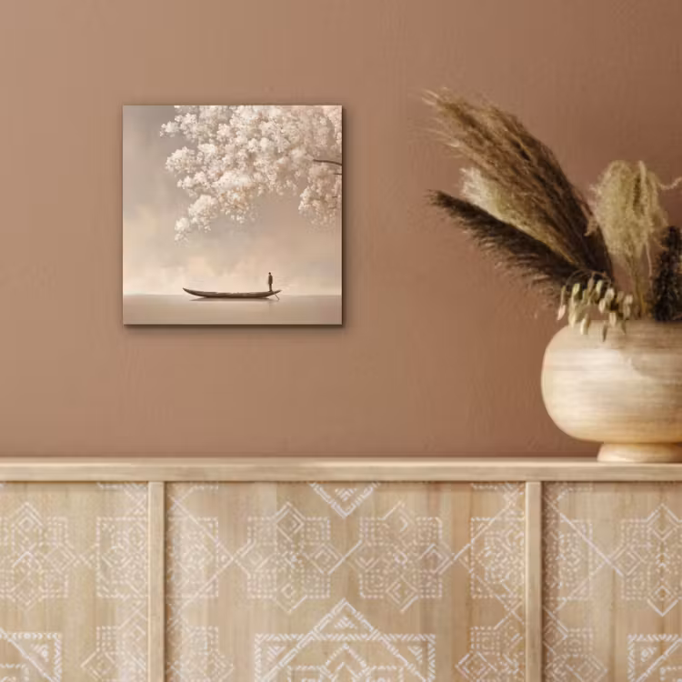 Aluminium schilderij - Bloesems - Wit - Boot - Minimalistisch — 5
