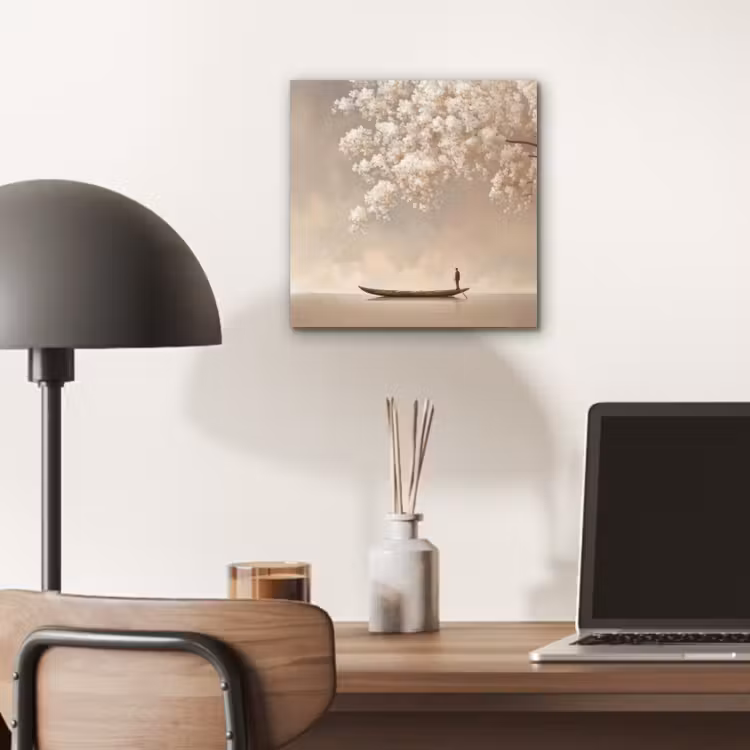 Aluminium schilderij - Bloesems - Wit - Boot - Minimalistisch — 6