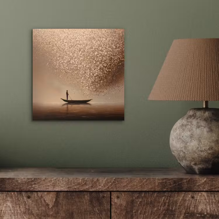 Aluminium schilderij - Bootje - Blaadjes - Goud - Water — 3