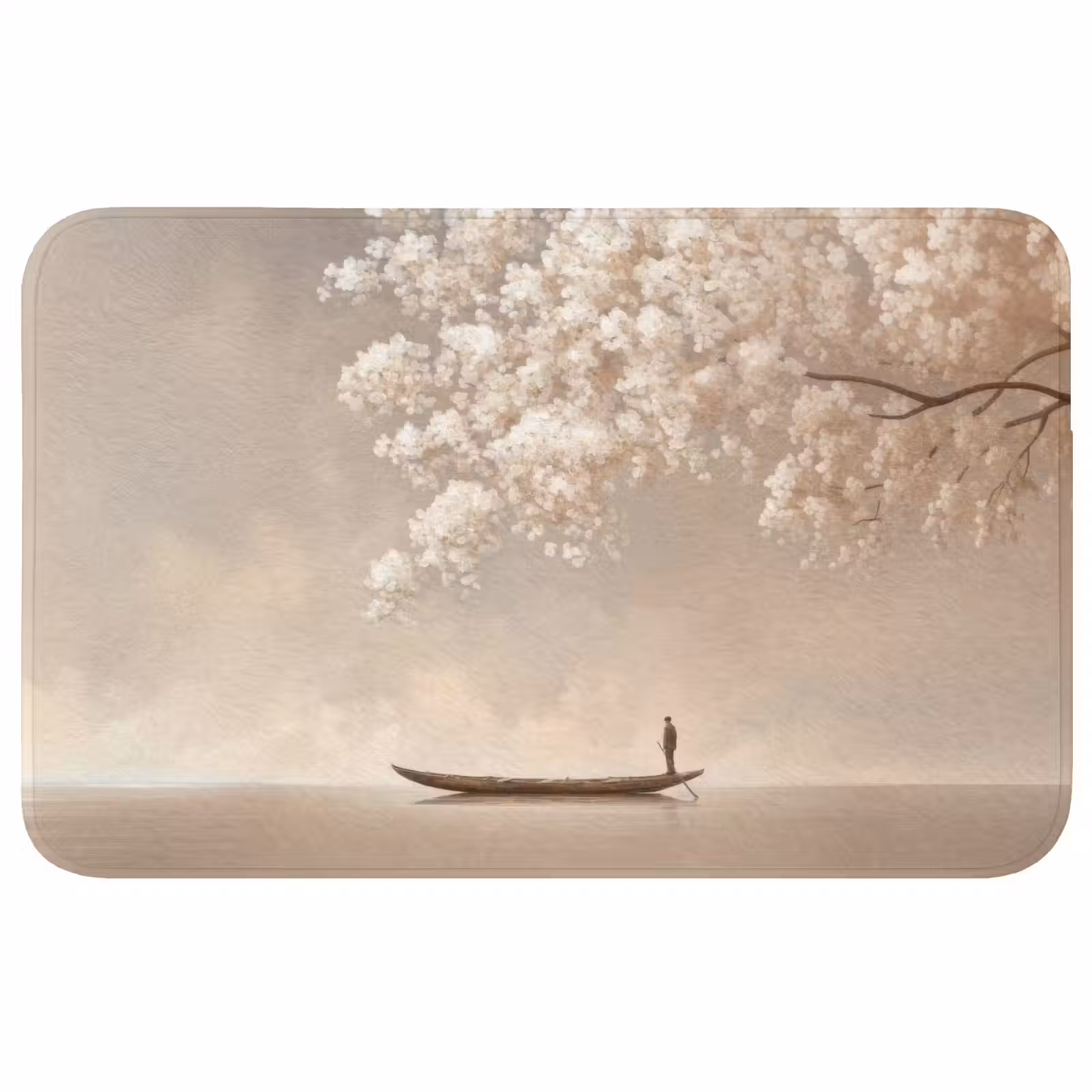 Badmat - Bloesems - Wit - Boot - Minimalistisch — 1
