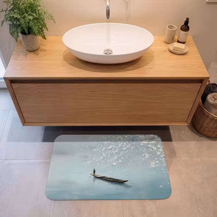 Badmat - Bloesems - Minimalistisch - Wateroppervlak - Boot — 2