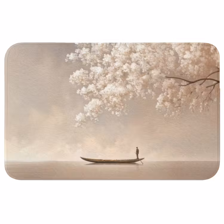 Badmat - Bloesems - Wit - Boot - Minimalistisch — 1