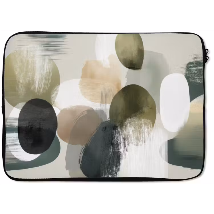 Laptophoes - Minimalistisch - Cirkels - Penseelstreken - Beige — 1