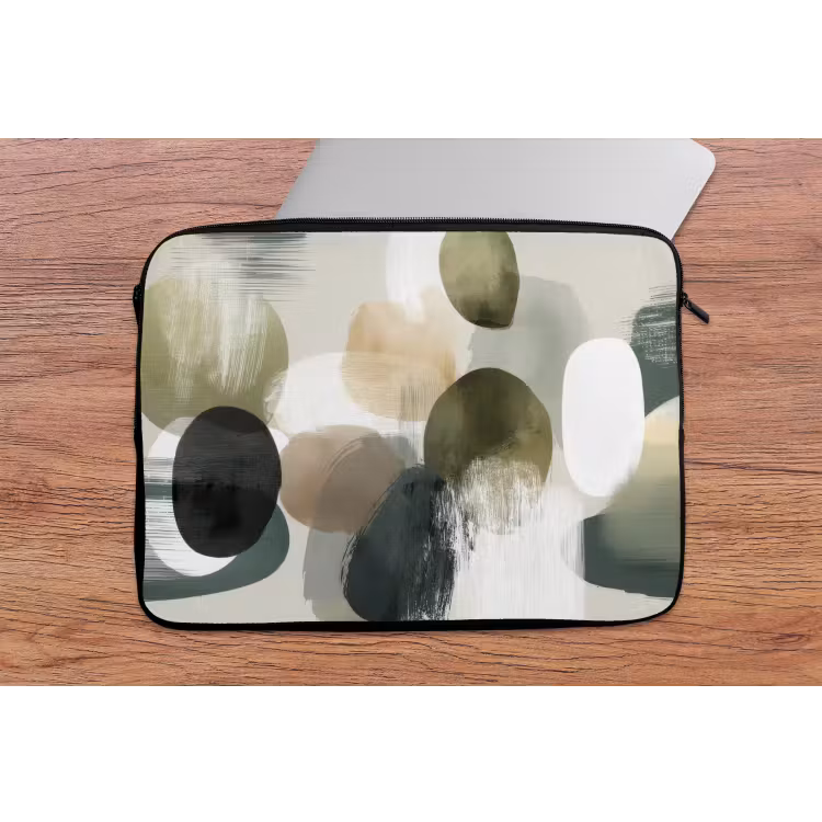 Laptophoes - Minimalistisch - Cirkels - Penseelstreken - Beige — 2