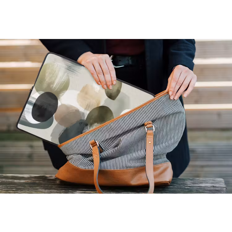 Laptophoes - Minimalistisch - Cirkels - Penseelstreken - Beige — 4